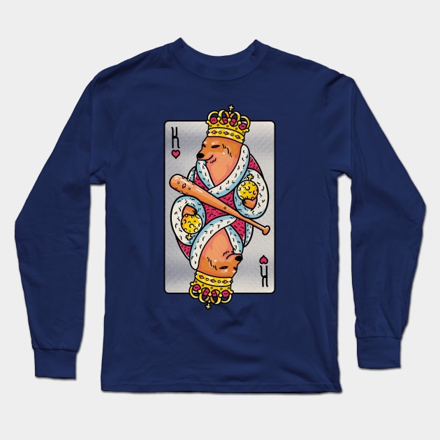 Cheems - The King | King of Hearts Playing Card | Shibe | Shiba Inu Long Sleeve T-Shirt by anycolordesigns